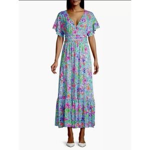 lilly pulitzer winni maxi dress Lilly Pulitzer Winni Midi Dress (Size L) (Multi Sink Or Swim)